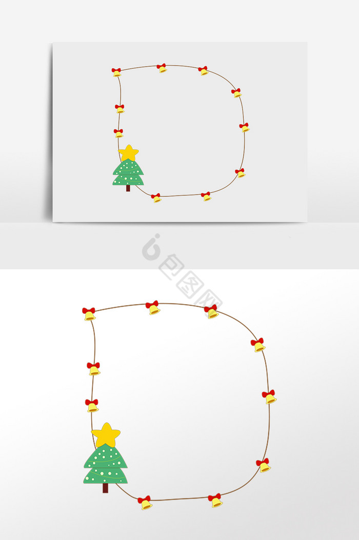 圣诞树铃铛装饰边框插画图片