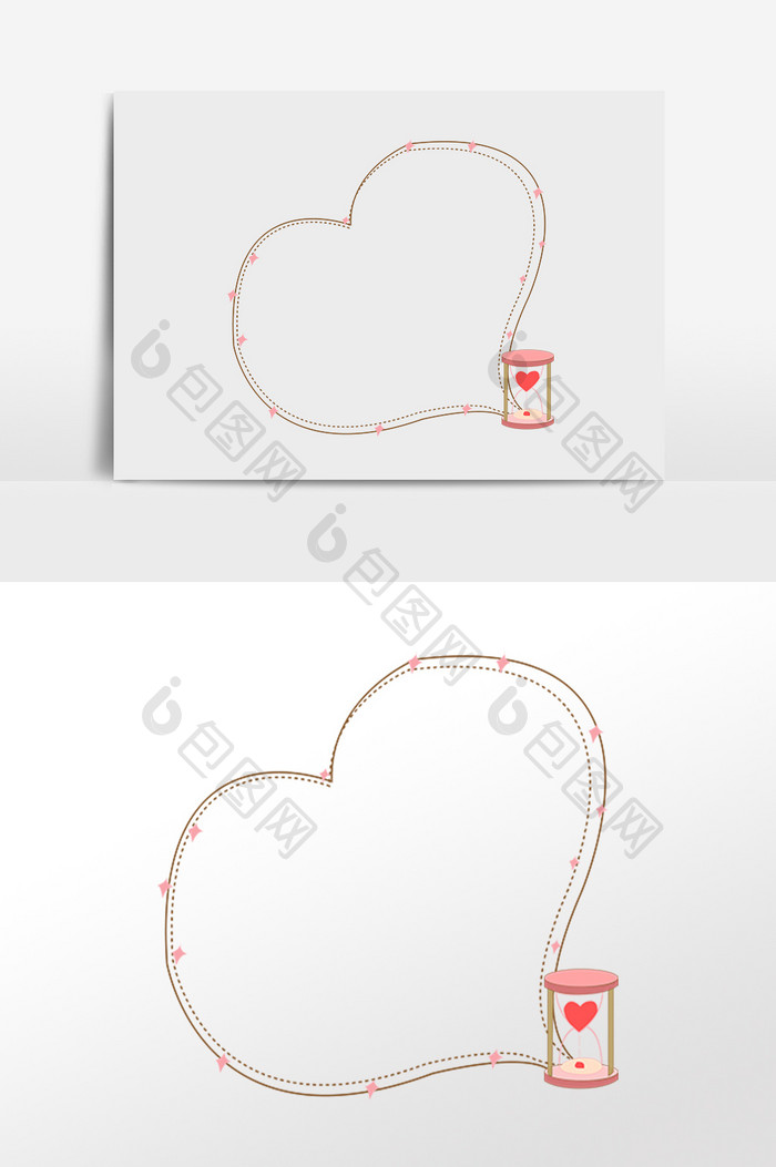 手绘卡通可爱爱心沙漏边框插画