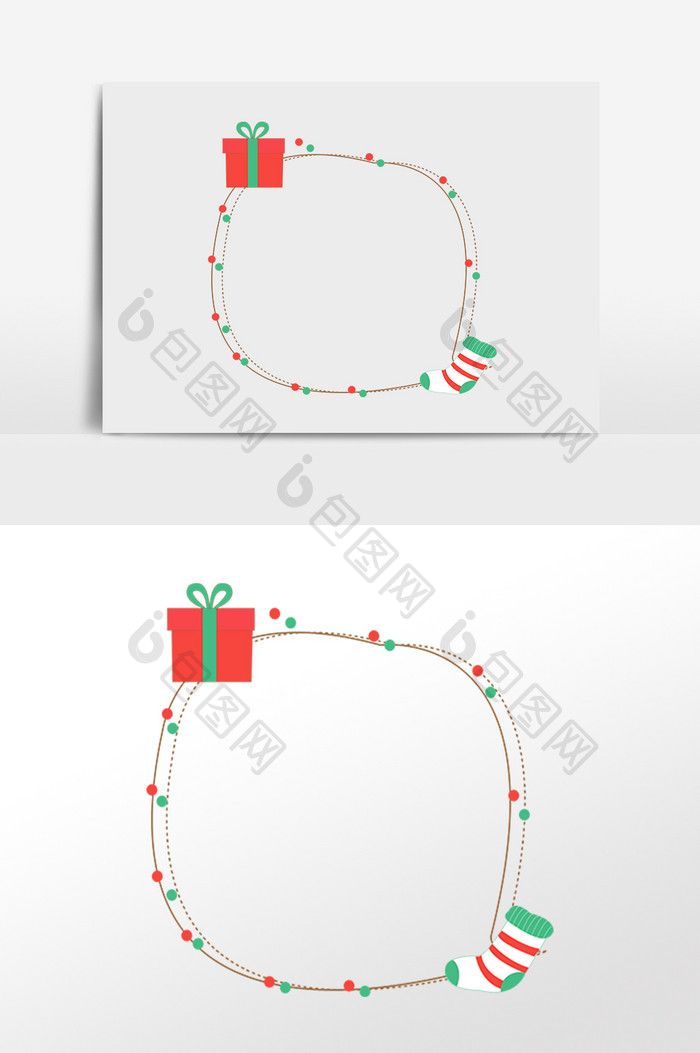 手绘卡通节日礼盒袜子边框插画
