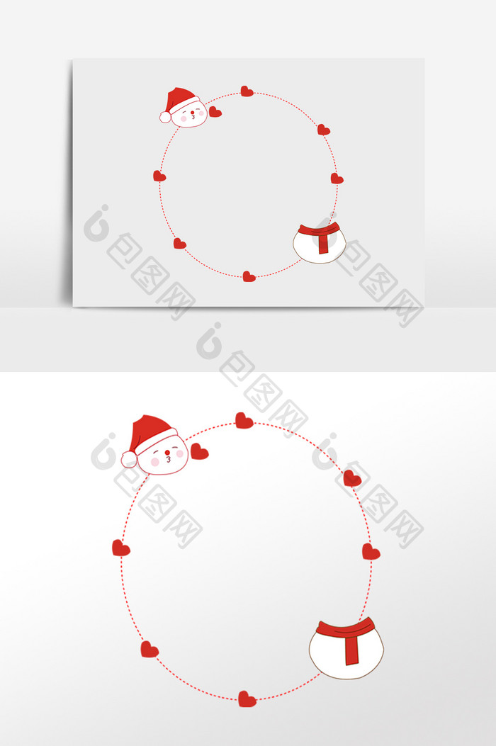 手绘卡通可爱爱心雪人边框插画
