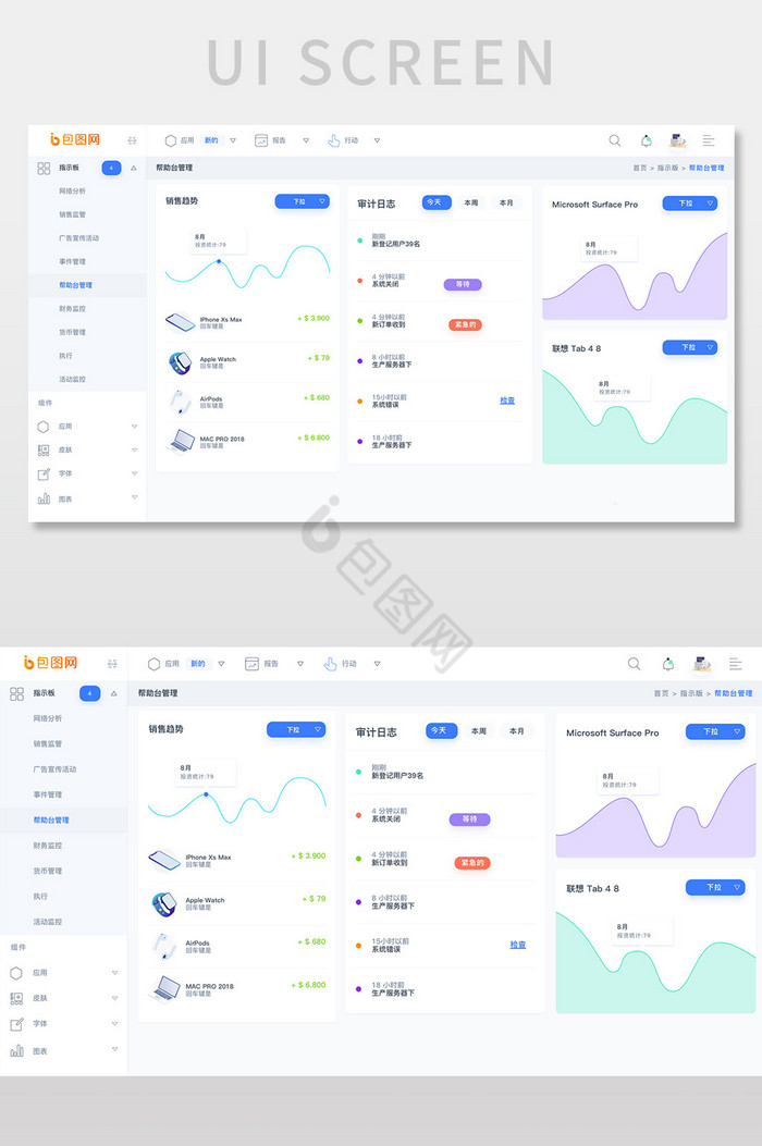 蓝色科技电商后台系统销售趋势网页界面图片