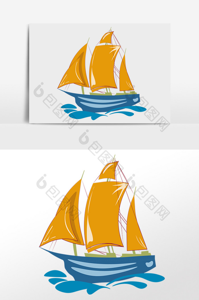 手绘航海工具大海运输帆船插画
