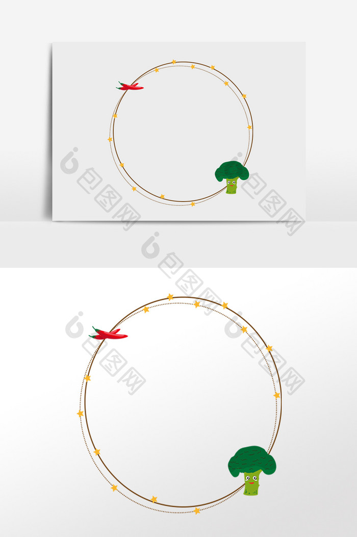手绘卡通蔬菜西蓝花辣椒边框插画