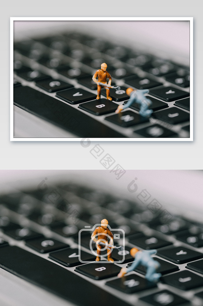 电脑键盘上的工人创意图片图片