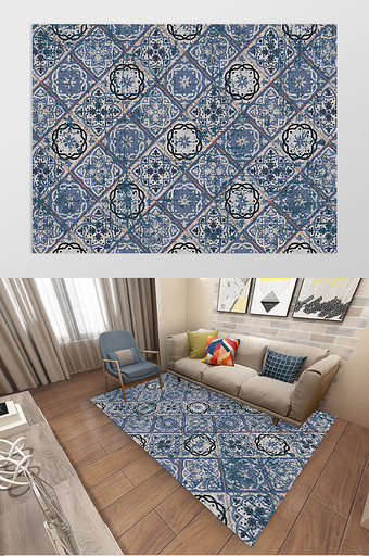 简欧大气美式复古花纹客厅卧室地毯图案图片
