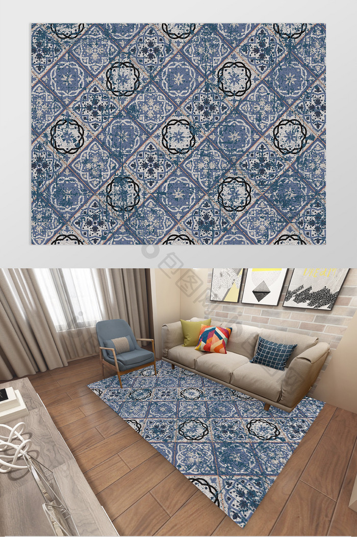 简欧大气美式复古花纹客厅卧室地毯图案