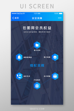 蓝色渐变企业维权APP维权流程UI界面设