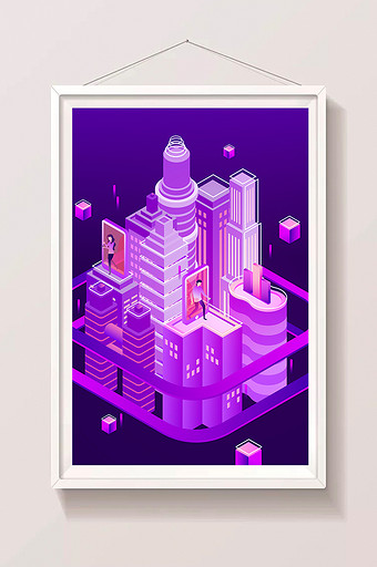 2.5D智能城市渐变科技概念海报插画图片