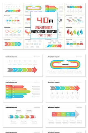 40页箭头时间线信息可视化PPT图表