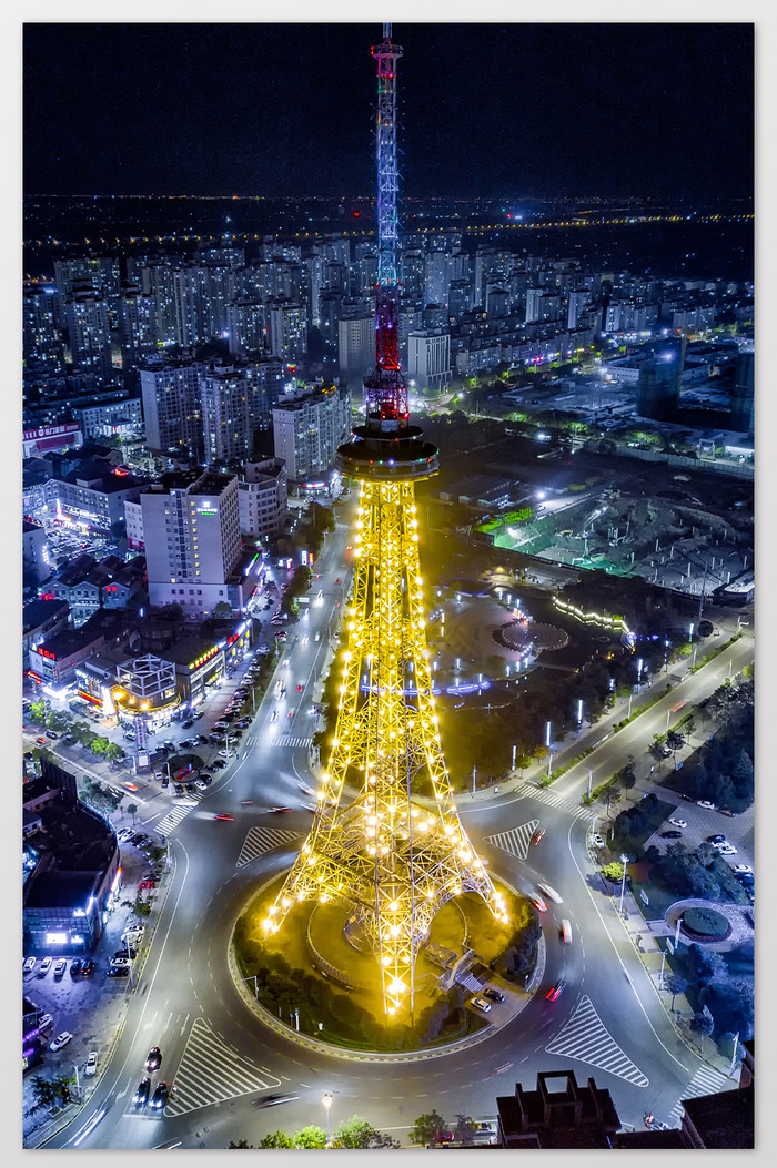 航拍江苏南通海门塔夜景摄影图图片