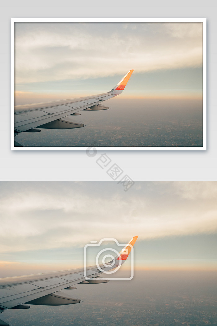 夕阳下的飞机机翼旅行图片