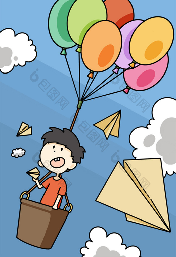 卡通漫儿童节纸飞机童趣插画