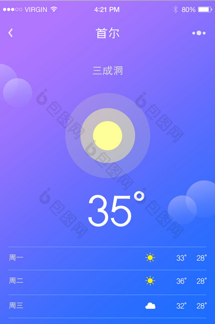 蓝色渐变简约红包福利天气温度提示详情页