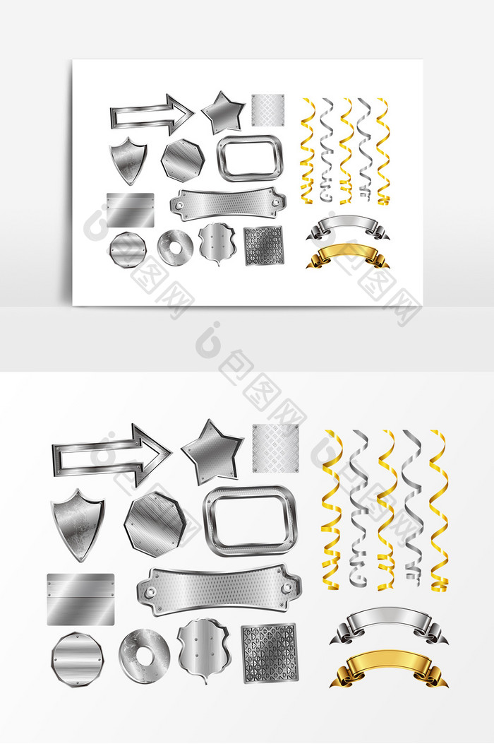 金属质感丝带标签设计素材