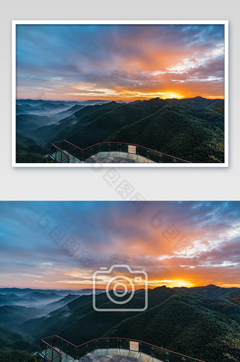 高山山村山顶云雾缭绕日出观景台摄影图片