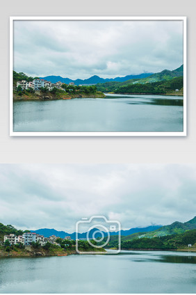 清晨雨后千岛湖湖面风光摄影图