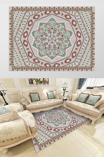 欧式宫廷风欧美花纹素雅客厅地毯图案图片