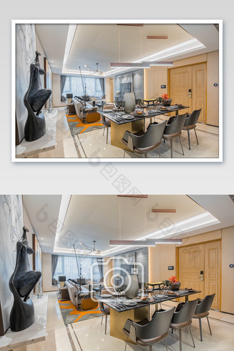 优雅轻奢大气新中式客厅家居摄影图图片