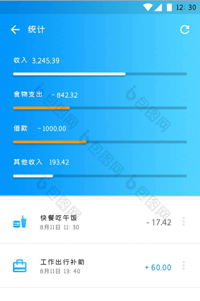 蓝色简洁大气金融APP数据统计界面