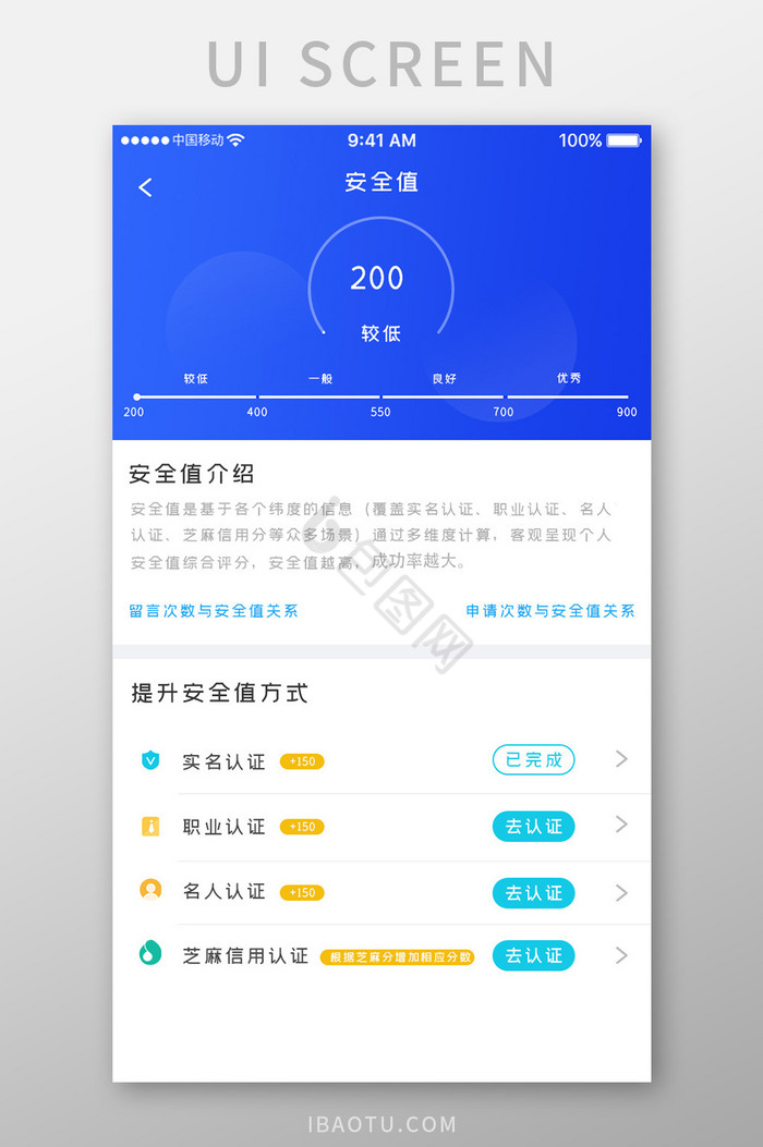 蓝色科技金融理财app安全数值移动界面图片