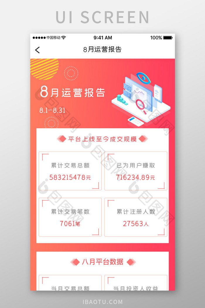 红色简约金融h5长图运营报告移动界面图片图片