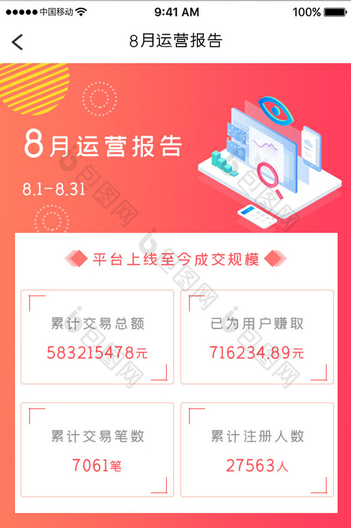 红色简约金融h5长图运营报告移动界面