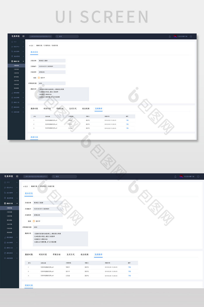 蓝色全套股权激励后台系统文档附件网页界面