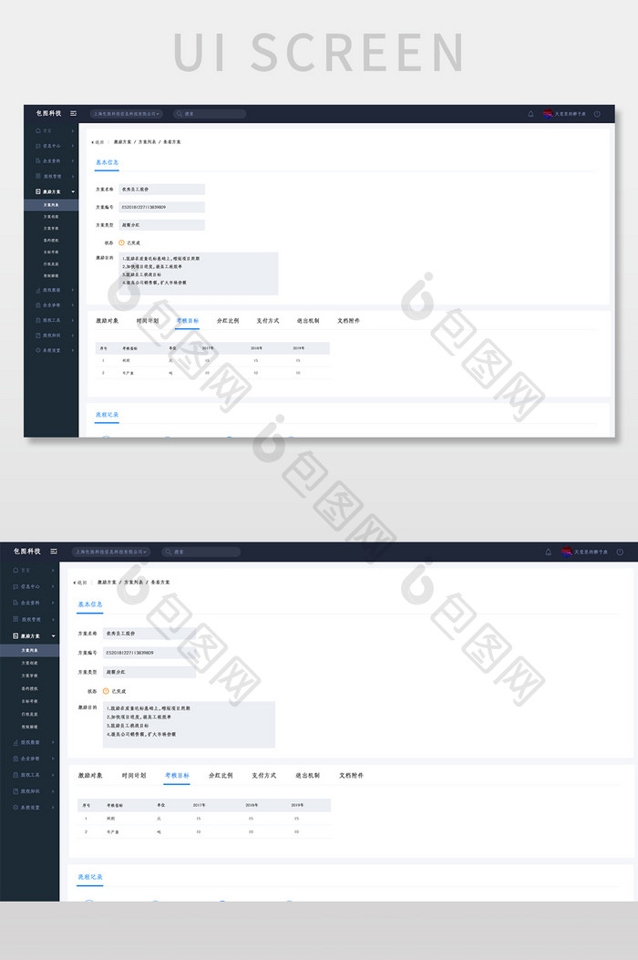 蓝色全套股权激励后台系统考核目标网页界面