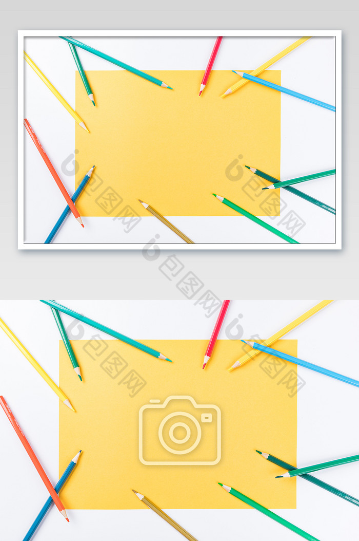 黄色清新文具铅笔学习用品摄影图图片图片