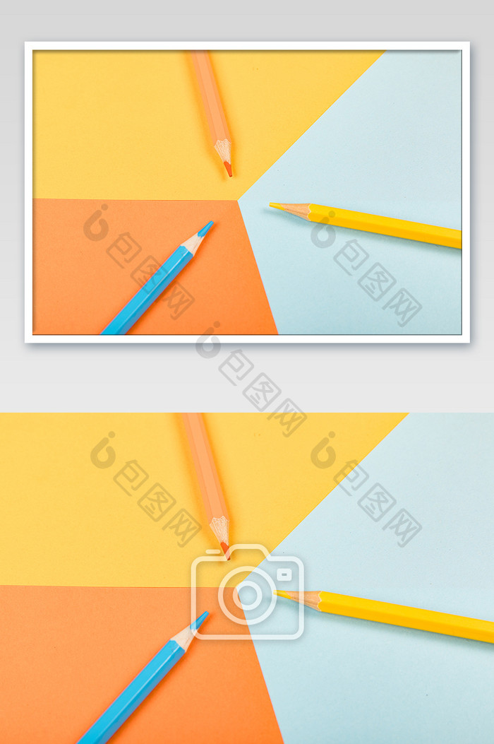 撞色彩色学习文具铅笔摄影图
