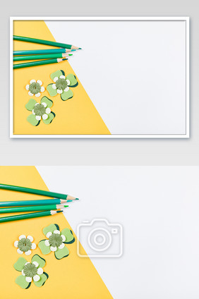 撞色黄色剪纸画画留白摄影图