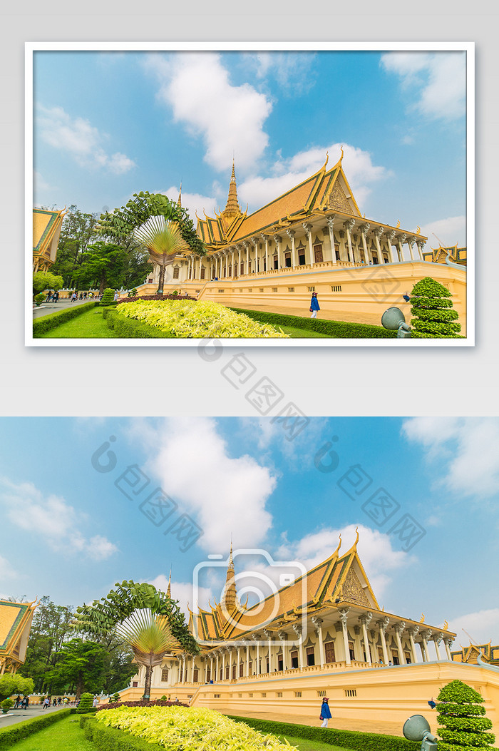 金色大气柬埔寨金边大皇宫内部建筑摄影图片