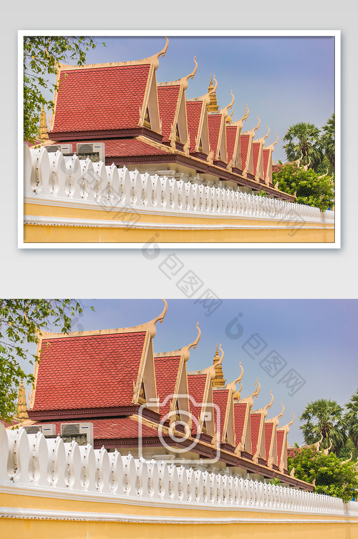 金色大气柬埔寨金边大皇宫外观摄影图片