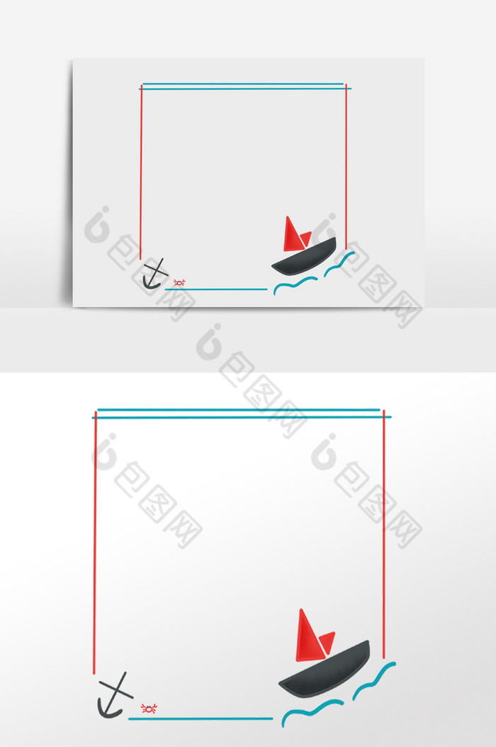 海盗船装饰边框插画图片图片