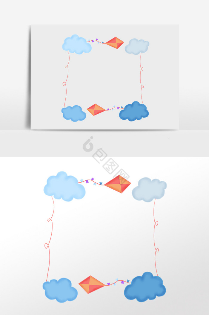 云朵风筝装饰边框插画图片