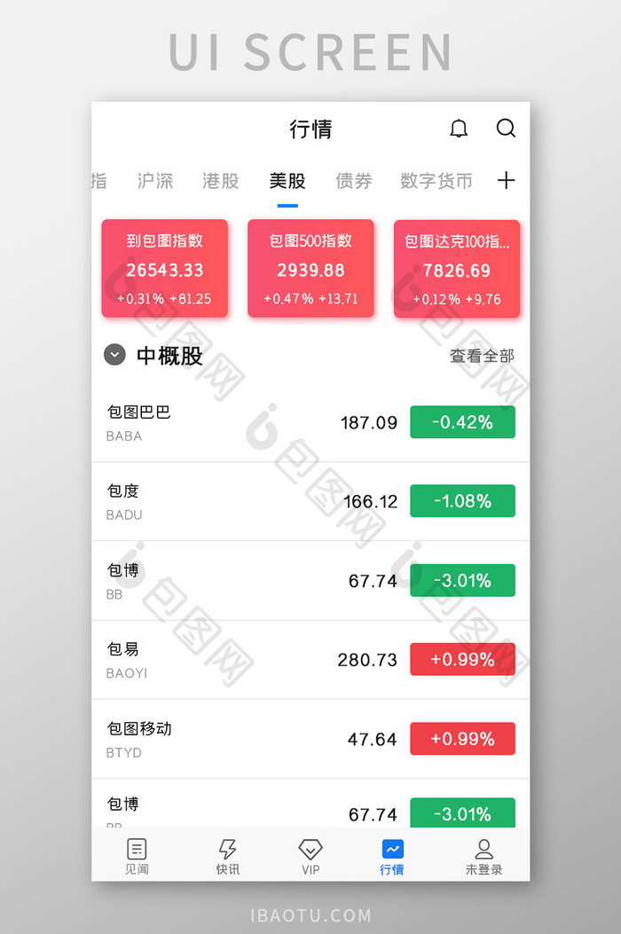 股票基金APP股市行情UI移动界面