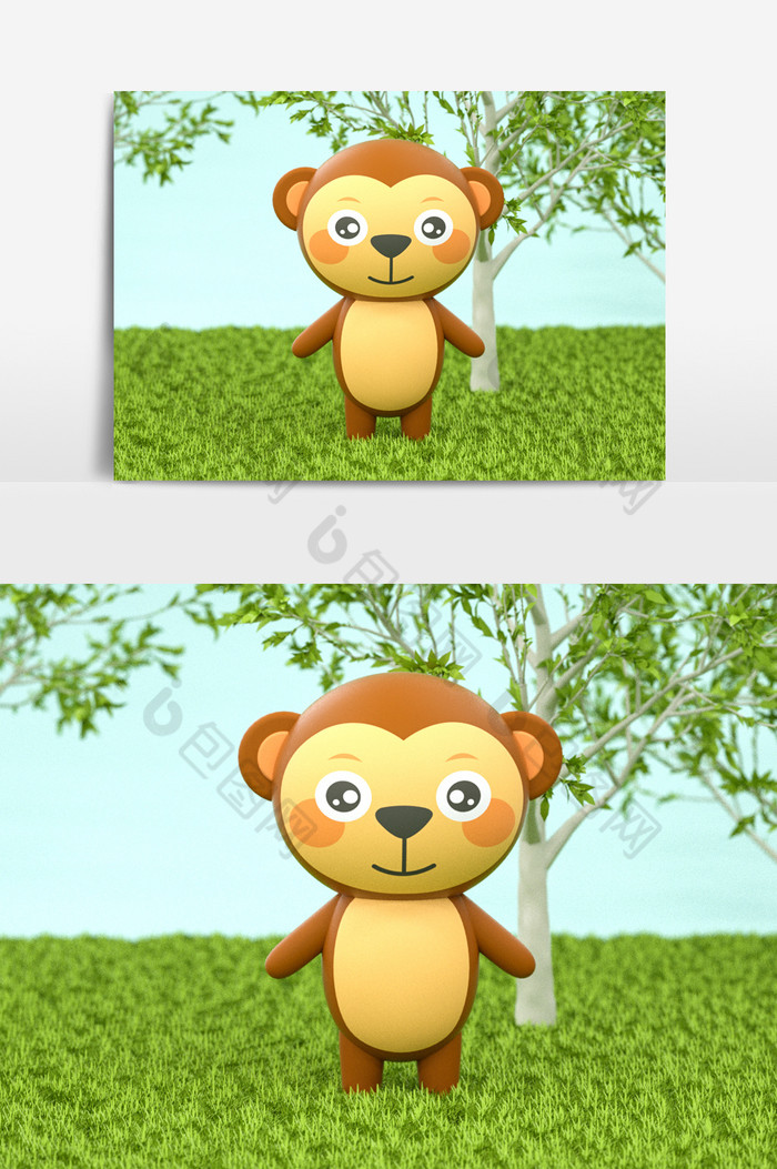 C4D卡通IP可爱小猴子模型oc渲染图片图片