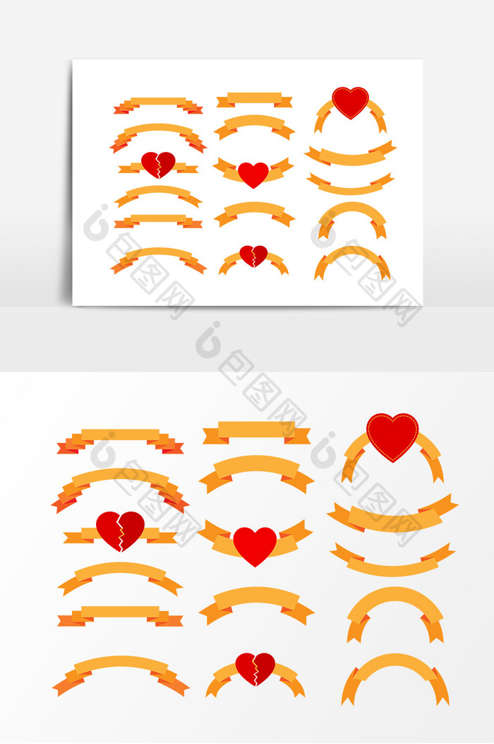 情人节心形丝带标签设计元素