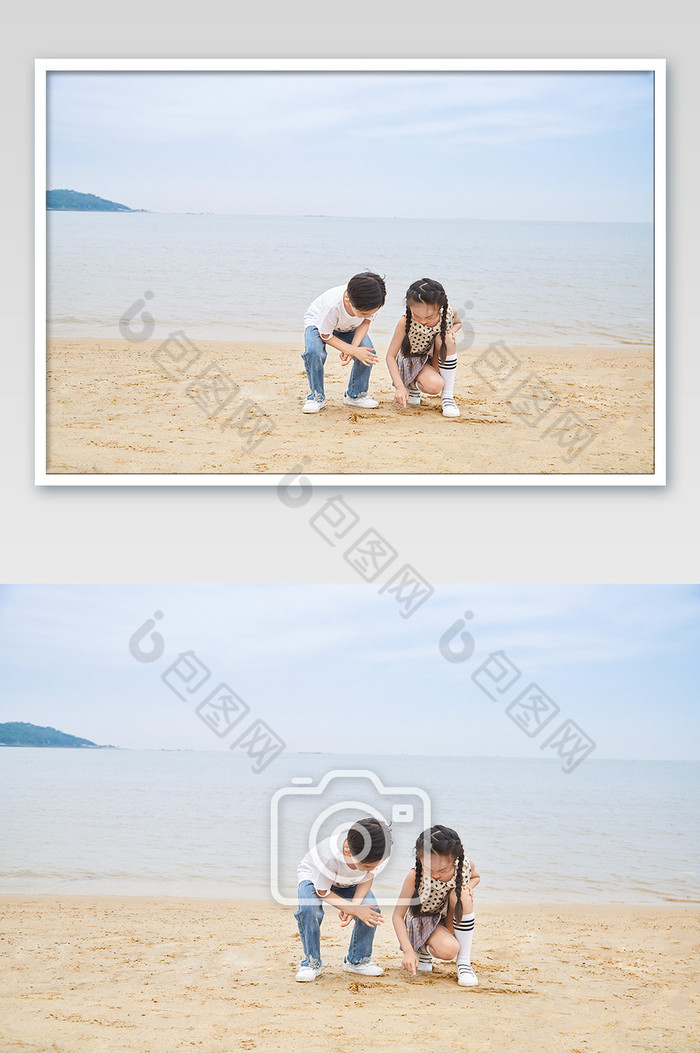 儿童节可爱儿童沙滩玩耍二胎姐姐弟弟图片图片