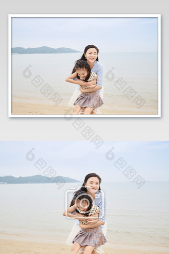 母亲节温馨海边拥抱图片