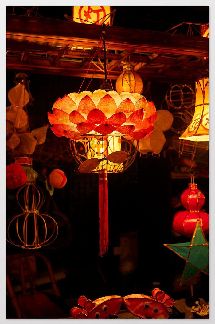 彩色荷花灯笼花灯会元宵节民俗片