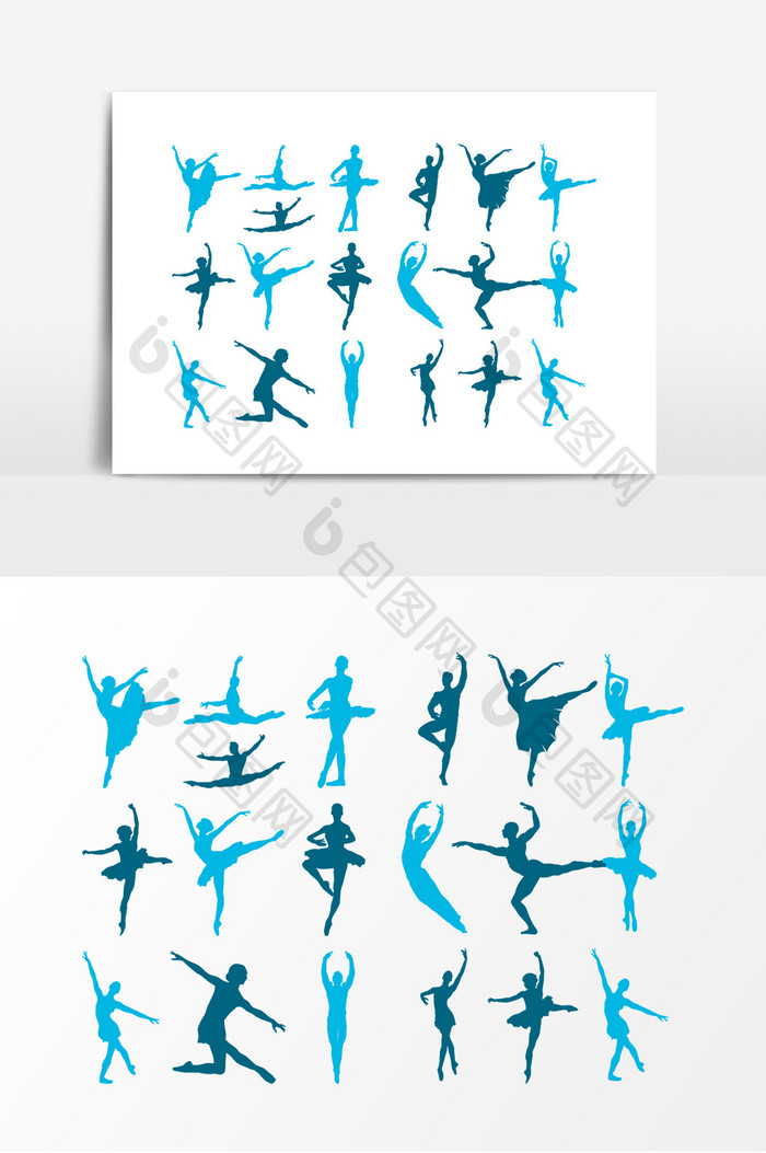 蓝色人物跳舞剪影设计元素