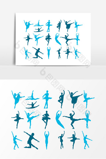 蓝色人物跳舞剪影设计元素图片