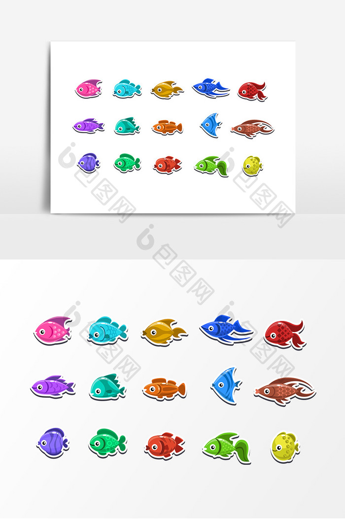 彩色海洋生物鱼设计元素