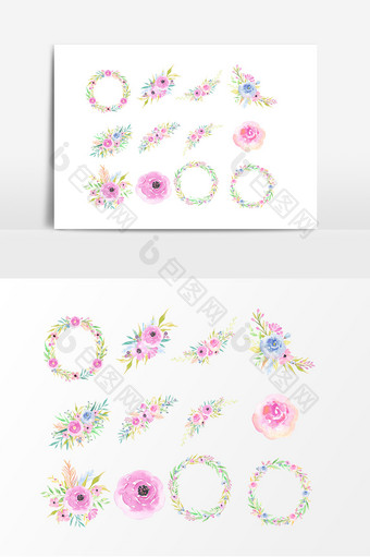 彩色植物花朵边框花环素材图片