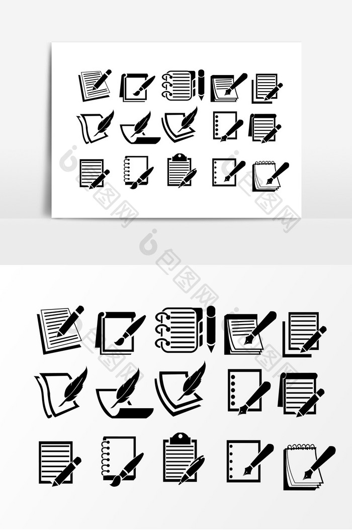 黑色办公学习用品纸张笔设计元素