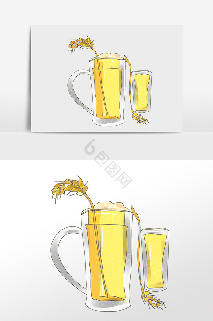 麦穗麦子粮食酒啤酒插画图片