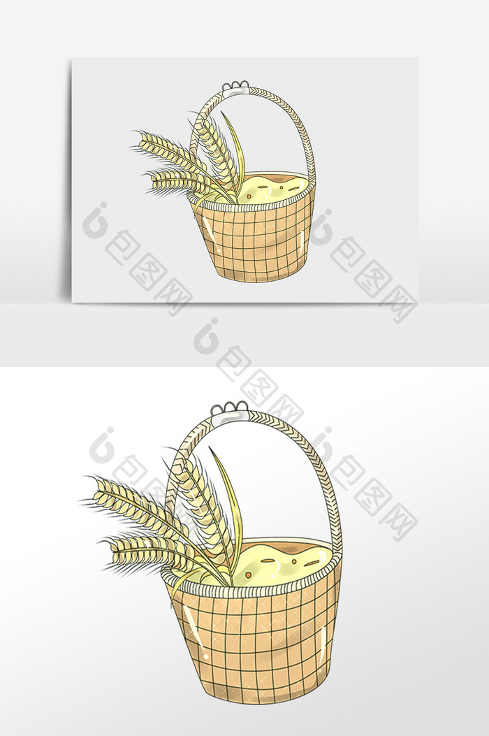 手绘一箩筐麦穗麦子食物插画