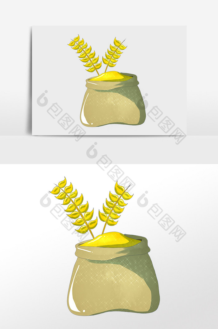 手绘一袋粮食麦穗麦子食物插画