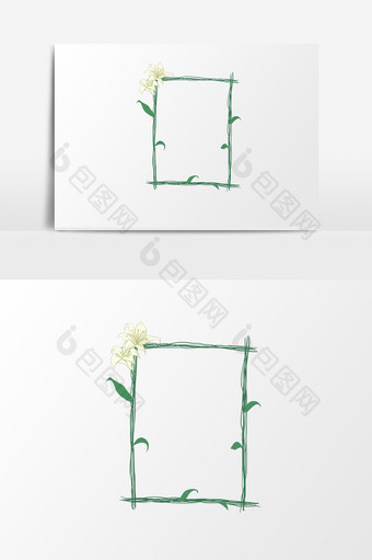 小清新创意浅黄百合花卉边框素材免抠图片